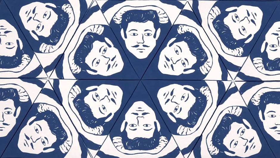 L'Amour a ses réseaux (6/13). Homo Habitus; Sketch of a kaleidoscope of a man with a mustache.