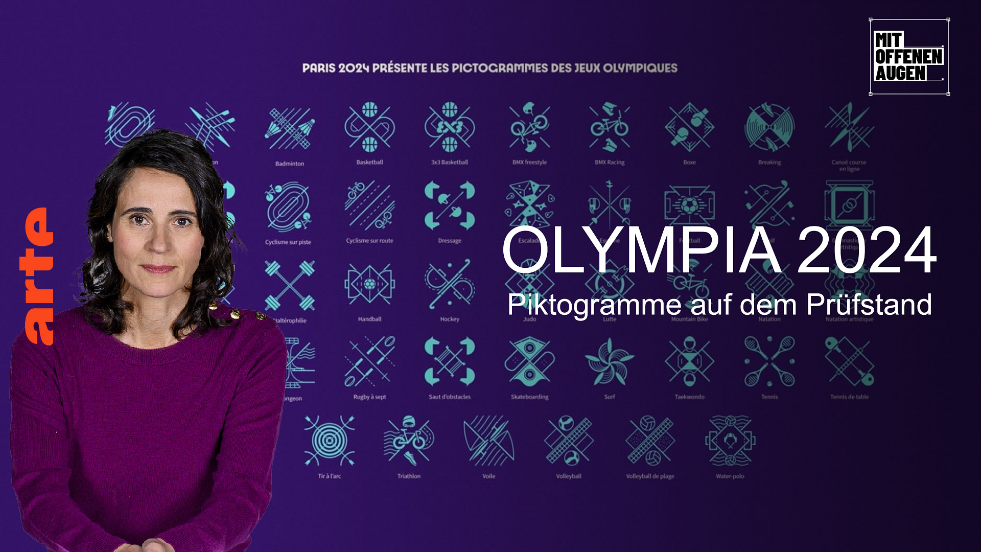 Mit offenen Augen Olympische Spiele 2024 Piktogramme auf dem